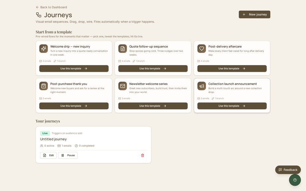 Joinery automated email journeys with pre-built follow-up sequences